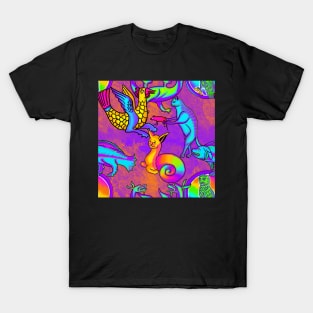 Garish 90's Medieval Art Frank Style Rainbow Print Purple T-Shirt